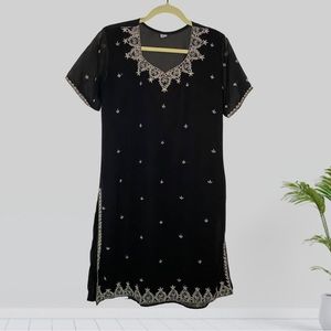 Black NEHA‎ Collection Embroidered Sheer Layered Kurta Top Size S/M .